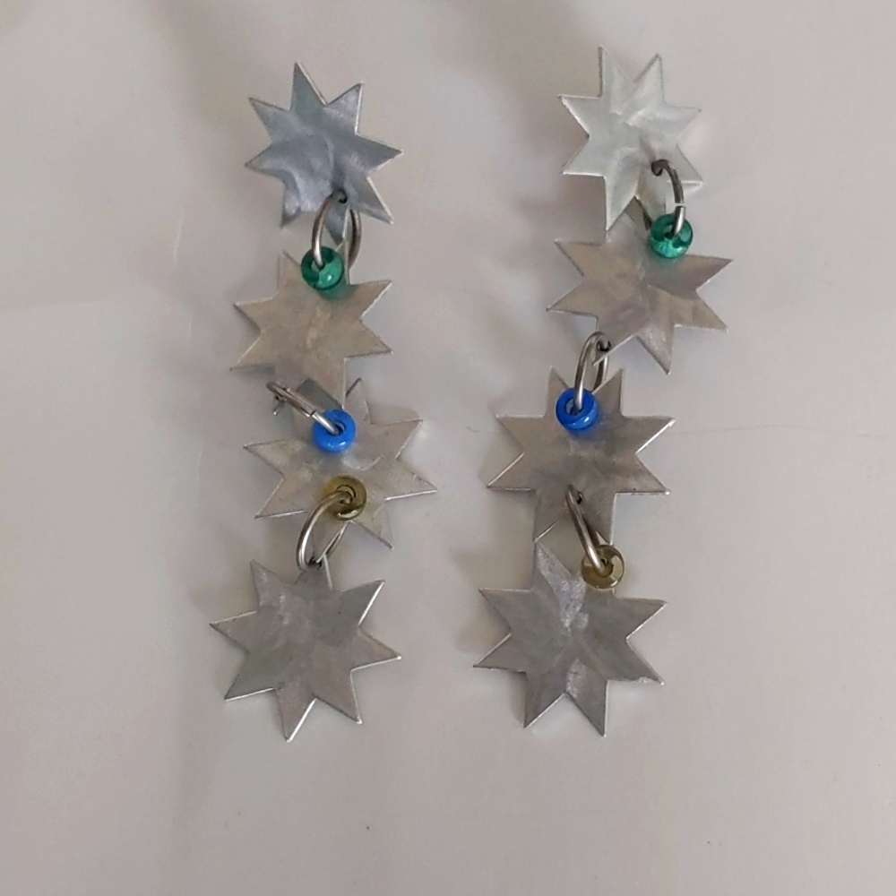 Silver Star and bead dangle earrings.